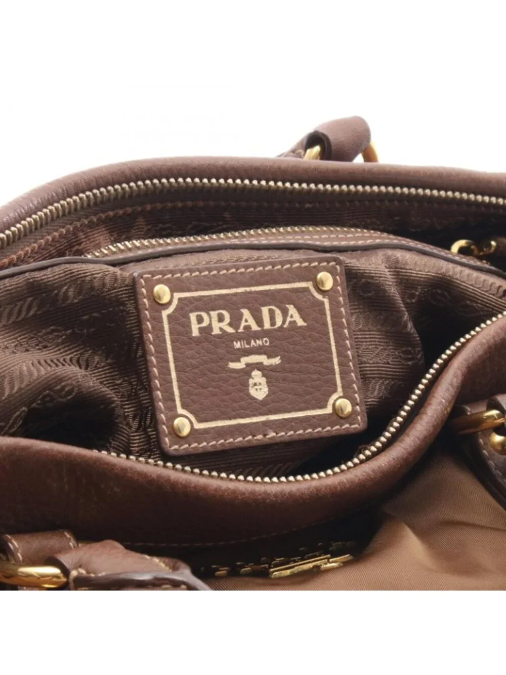 Prada Handbag Tessuto Vitdai 2-Way Brown Nylon Leather
